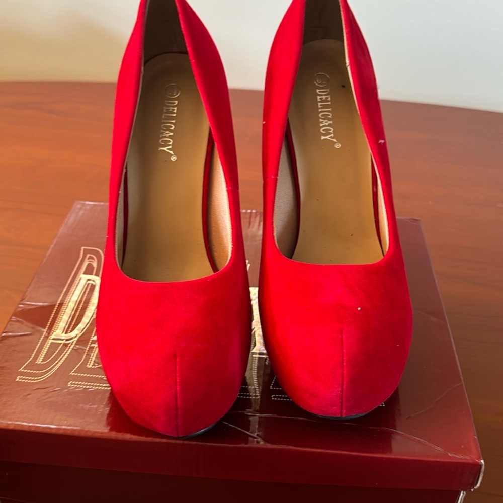 Red velvet heels